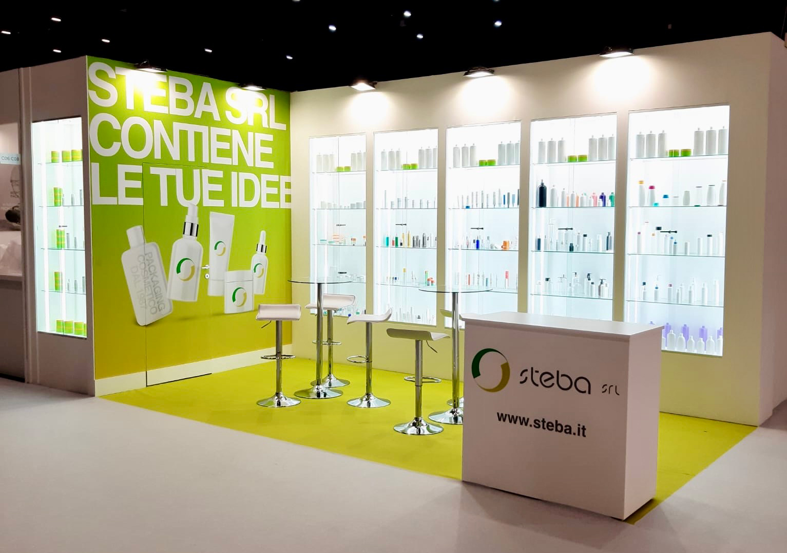 Lo stand fiera per packaging cosmetico Steba